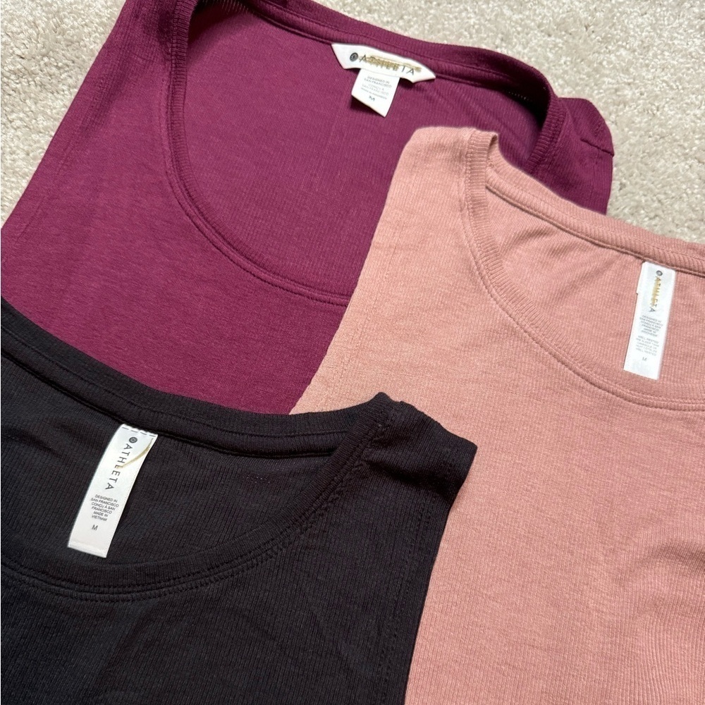 ATHLETA Bundle Set of 3 Softest Well Rested Rib Sleep Tank Burgundy Black Pink M - Picture 8 of 9
